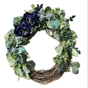 Blue Floral Grapevine Wreath